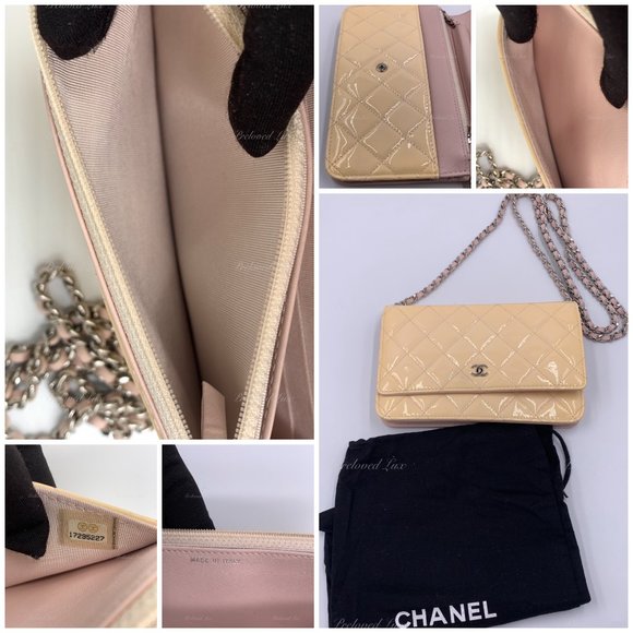 Authentic CHANEL Patent Leather Wallet-on-the-chain WOC Crossbody Flap Bag - Lig - Picture 13 of 15